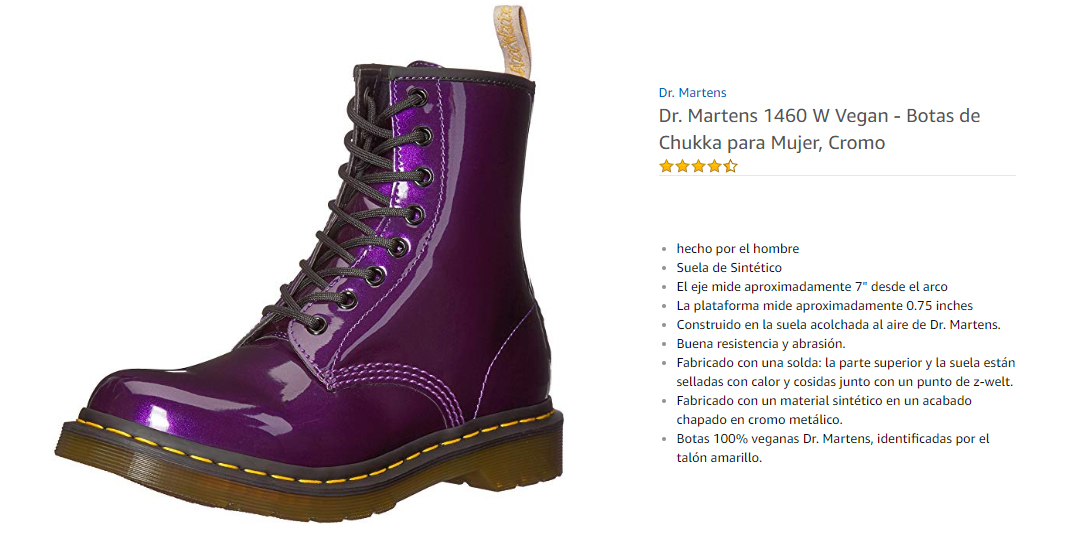 Dr Martens 1460 W Vegan  Botas de Chukka para Mujer Cromo Purpura Oscuro