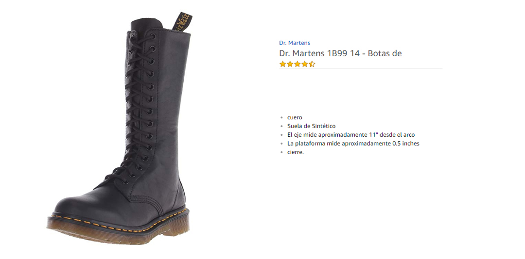 Dr Martens 1B99 14 Botas de Ojo para Mujer Negro
