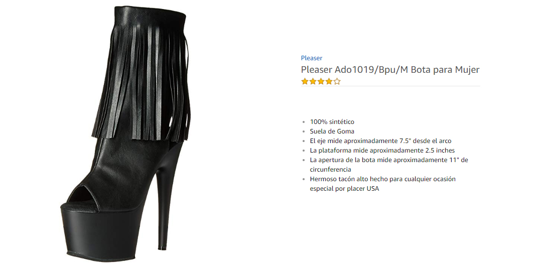 Pleaser Ado1019/bpu/m  Botas para Mujer Negro Black Faux Leather/Black Matte