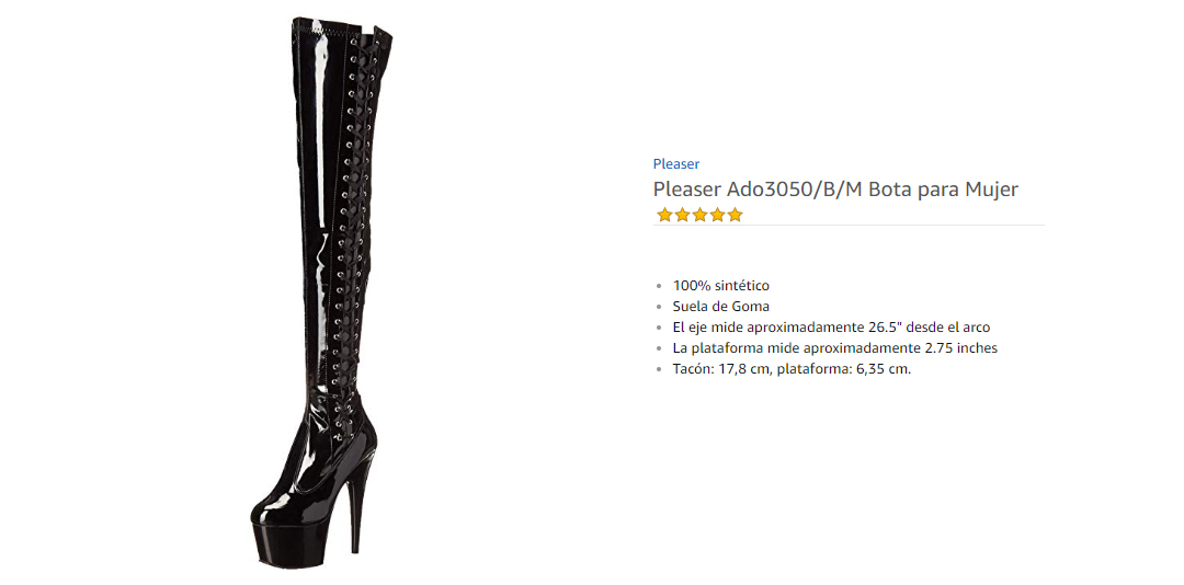Pleaser Ado3050/b/m  Botas para Mujer Negro Black Str Patent/Black