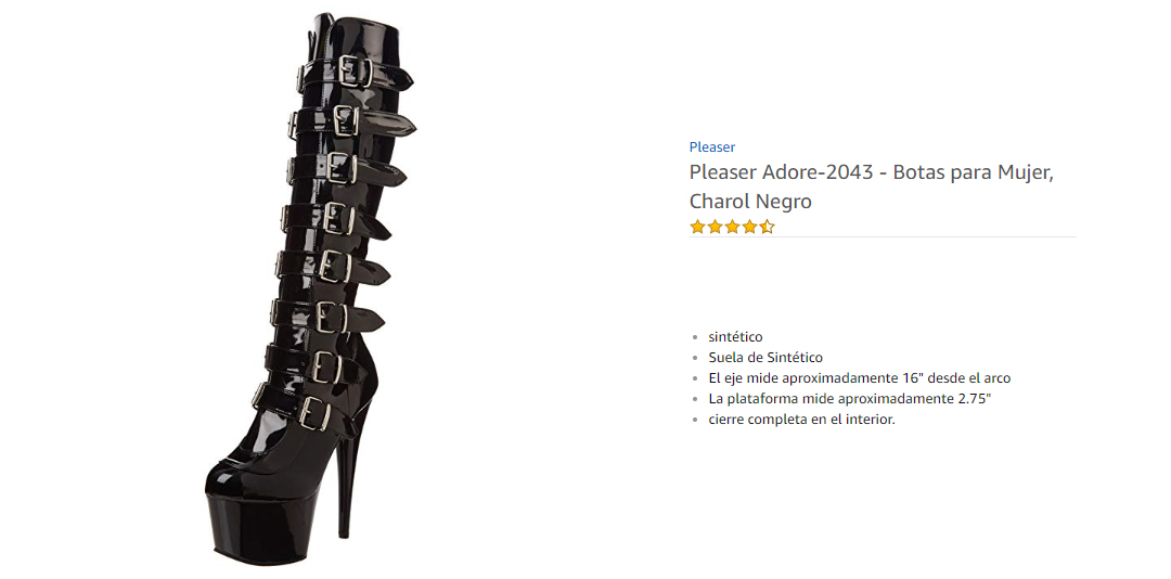 Pleaser Adore 2043  Botas para Mujer Charol Negro