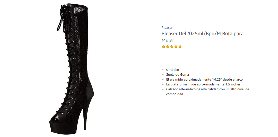 Pleaser DEL2025ML/BPU/M  Botas para Mujer Black/Black Matte