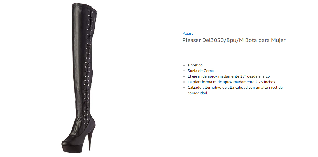 Pleaser DEL3050/BPU/M  Botas para Mujer Black Stretch Faux Leather/Black Matte