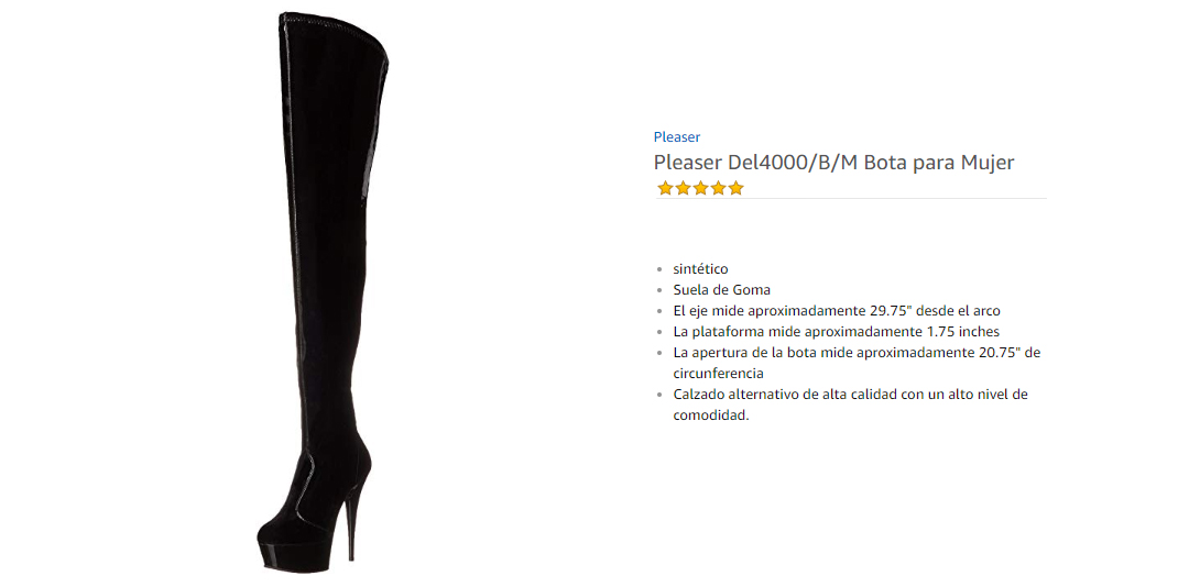 Pleaser DEL4000/B/M  Botas para Mujer Negro Elastano Patentado/Negro