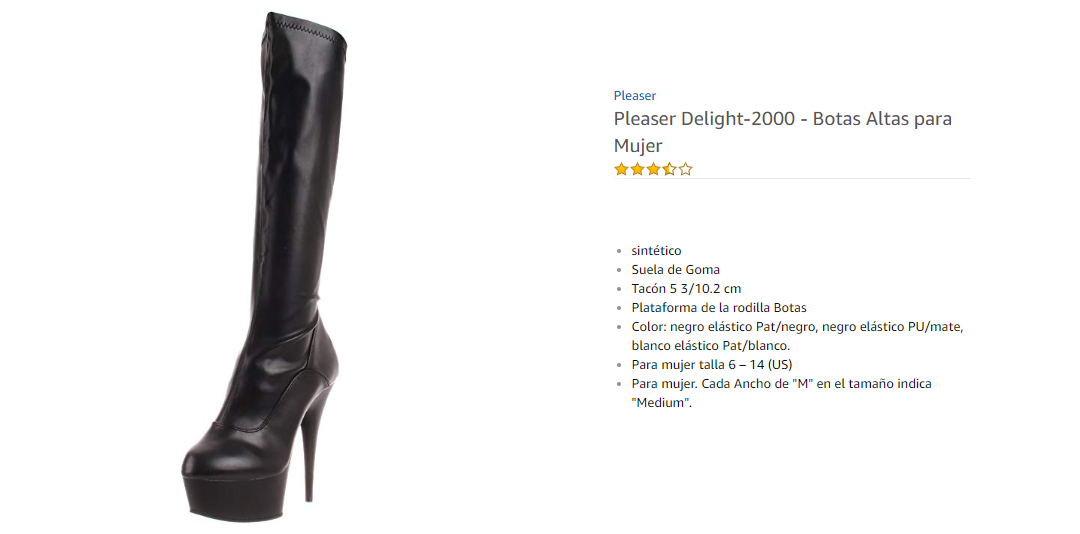 Pleaser Delight-2000  Botas Altas para Mujer Negro