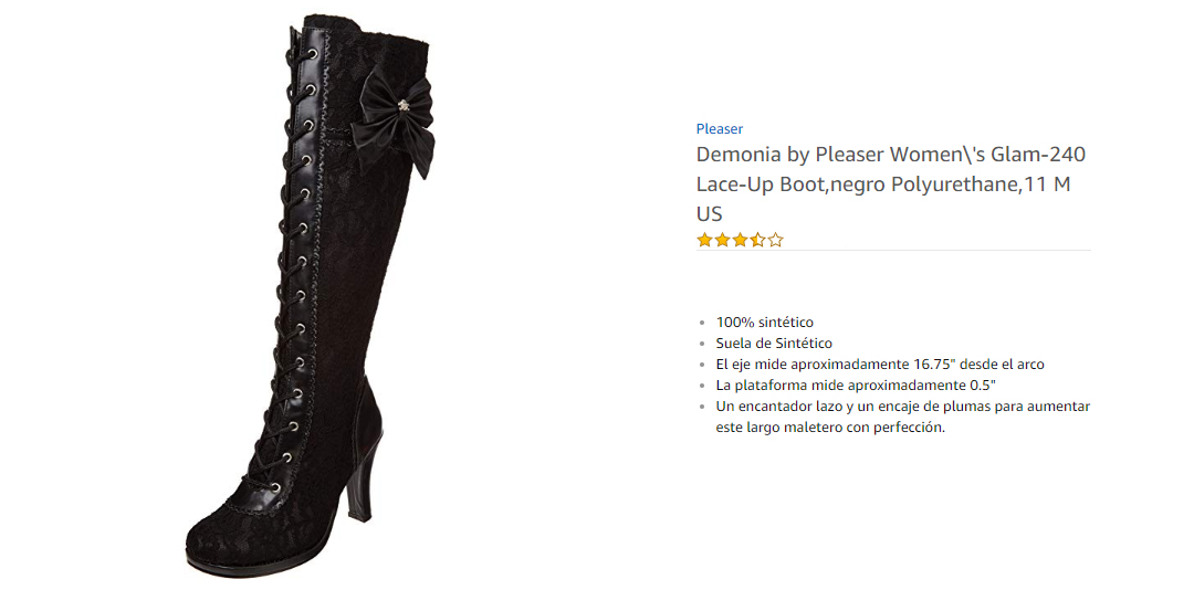 Pleaser Demonia Glam 240  Botas de cordones, para mujer Negro Black Polyurethane