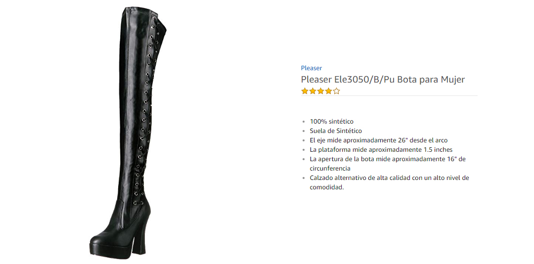 Pleaser Ele3050/B/Pu  Botas para Mujer Negro Black Str Faux Leather/Black Matte