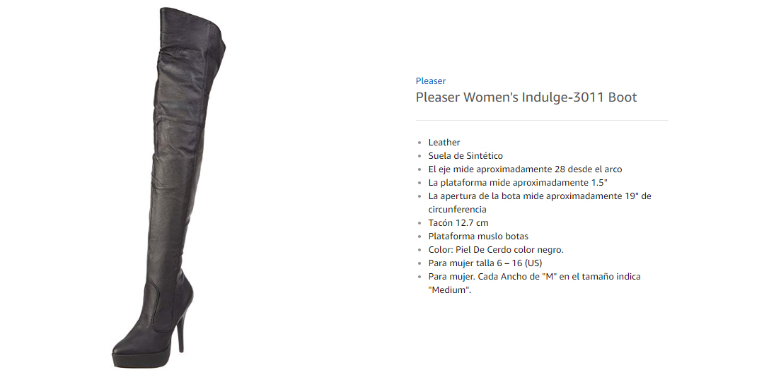Pleaser Indulge 3011  Botas para Mujer Cuero Negro