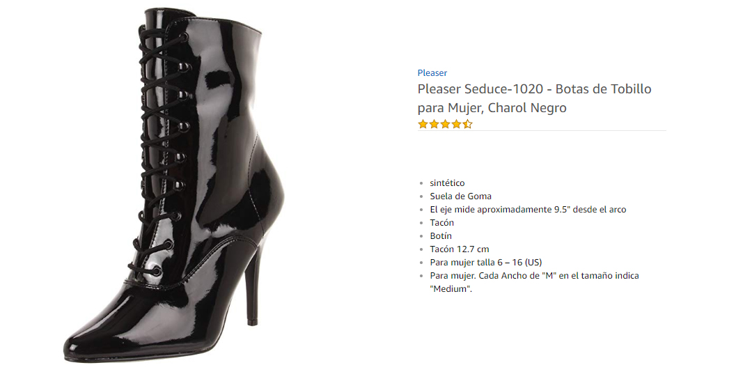 Pleaser Seduce 1020  Botas de Tobillo para Mujer Charol Negro