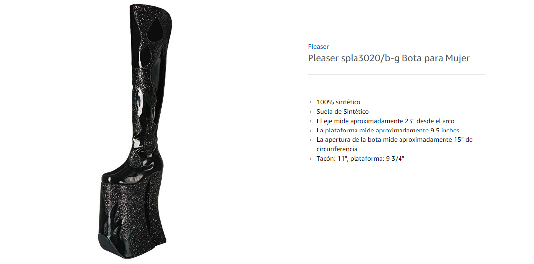 Pleaser Spla3020/b g Botas para Mujer Black Patent Glitter