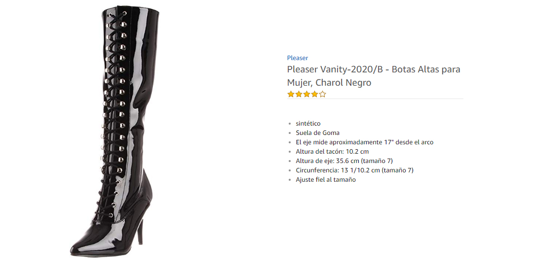 Pleaser Vanity 2020/B  Botas Altas para Mujer Charol Negro