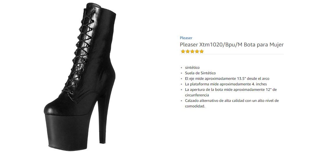 Pleaser XTM1020/BPU/M  Botas para Mujer Negro Black Faux Leather/Black Matte